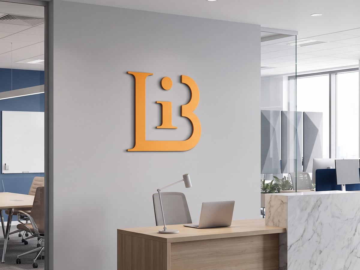 Legacy International office reception with the LiB logo on the wall